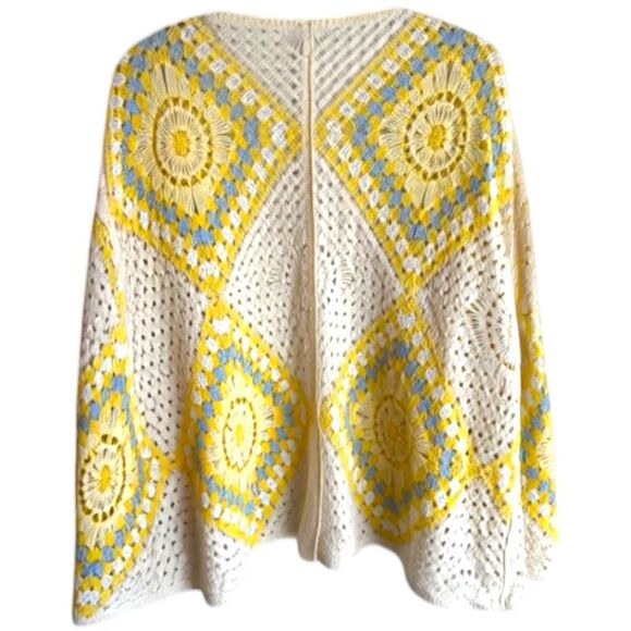 POL Crochet Granny Square Cardigan Yellow Boho Festival Layering NEW - Picture 11 of 11